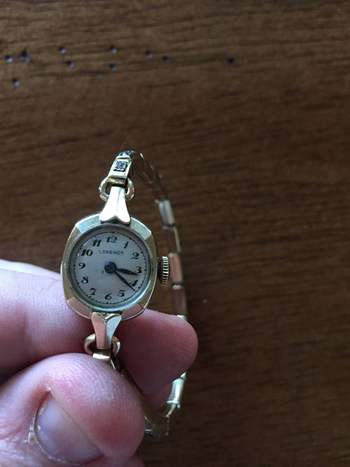 Longines10k rgp (swiss) vintage ladies gold filled w/diamond look bracelet runs well c1950s