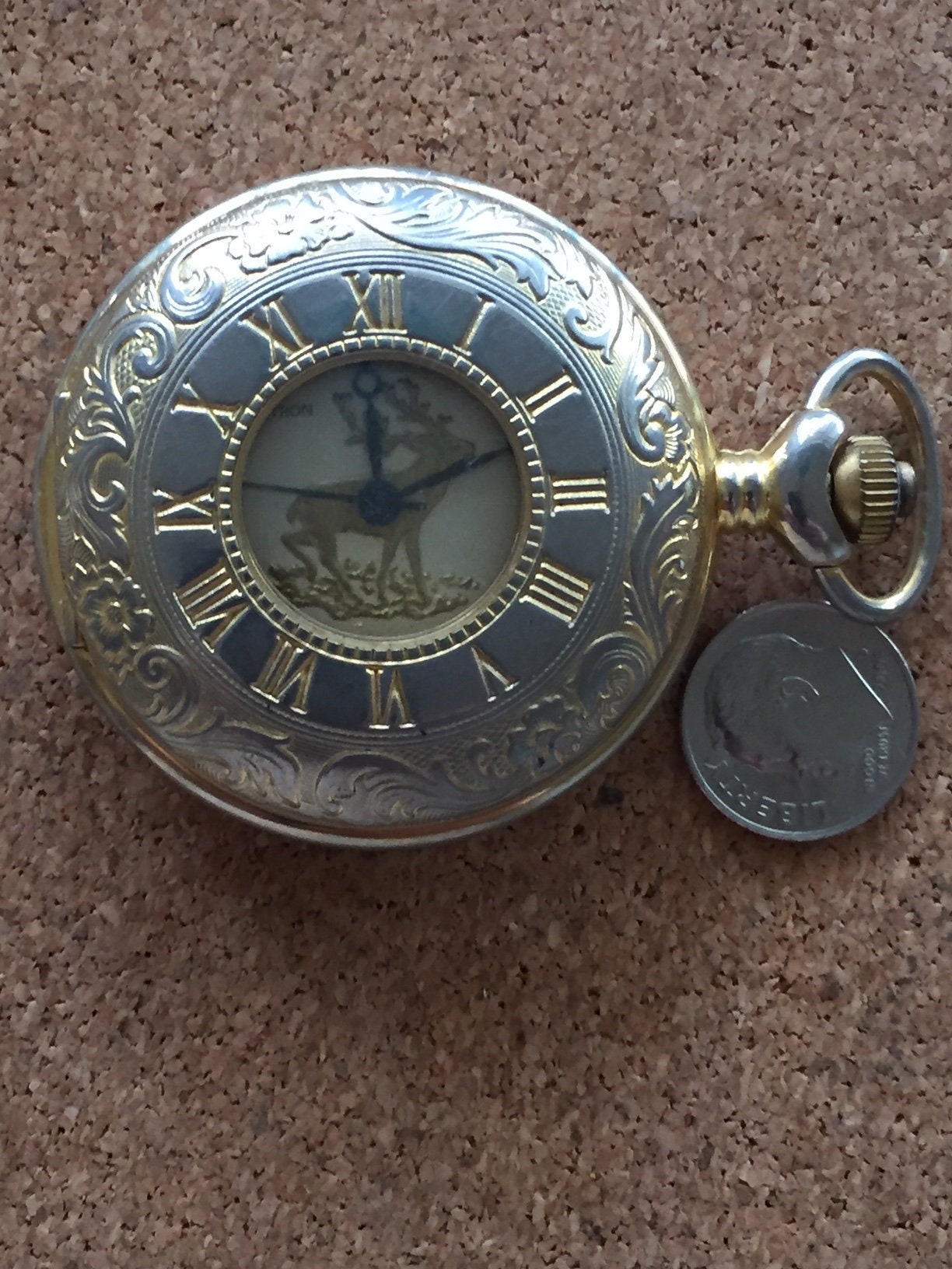 Vintage Majestron Mens Qtz Pocket Watch Picture Window Features