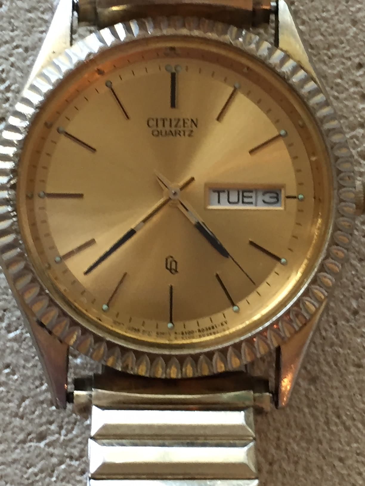 Citizen Japan Quartz Mens Day/date Goldtone Watch 38mm