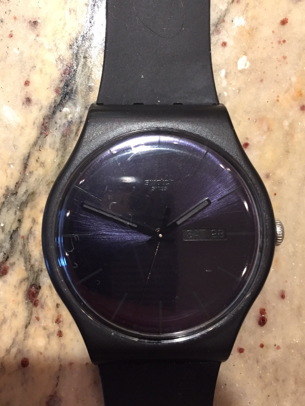 Swatch Swiss Mens Watch 40mm Diameter Black Dial Day date Good Condition New Battery Runs Well Original Strap FREESHIP Etsy Canada