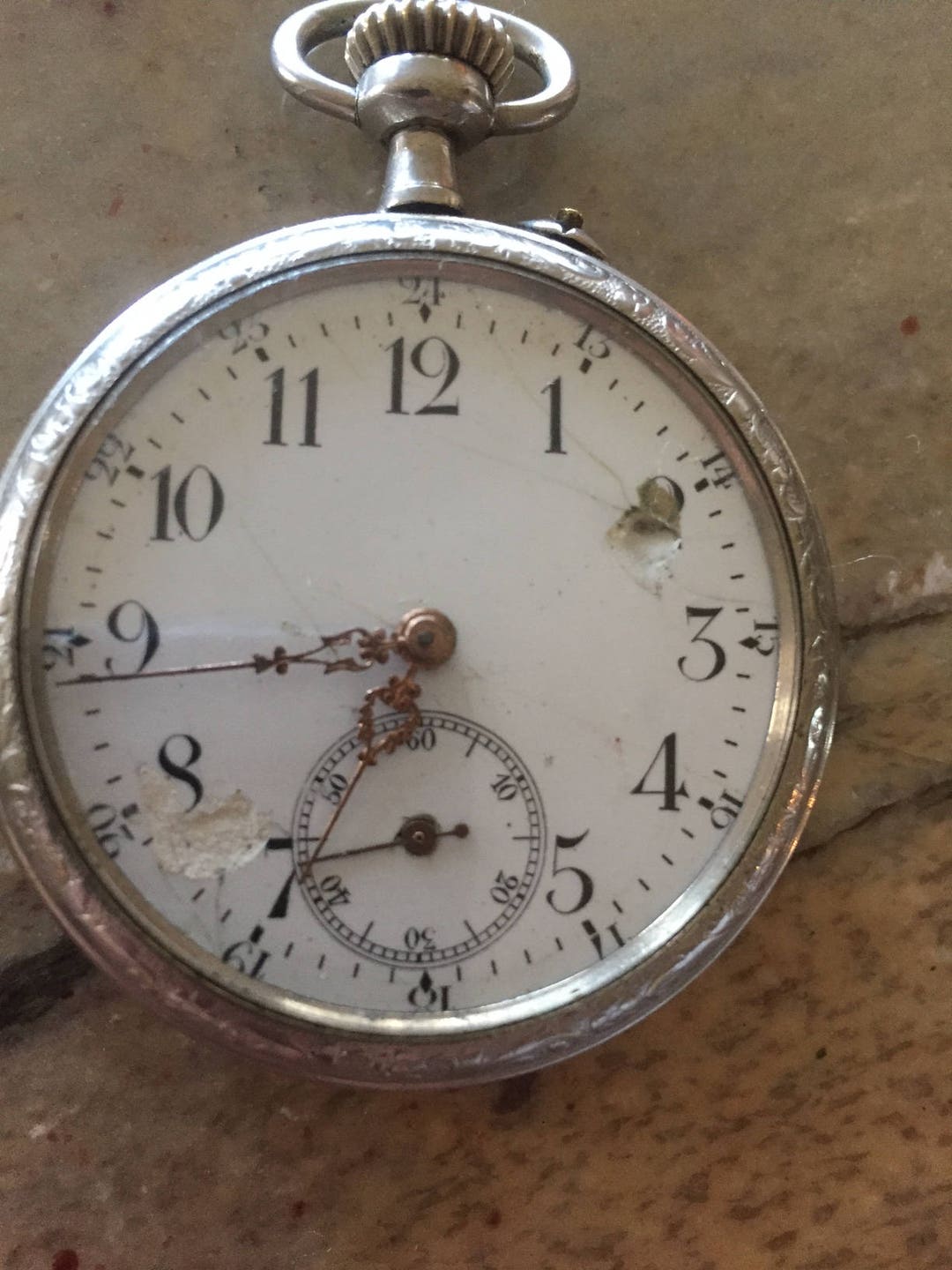 ANTIQUE SWISS Mens Pocket Watch Silver Case Gold Hands Sub  display picture 1
