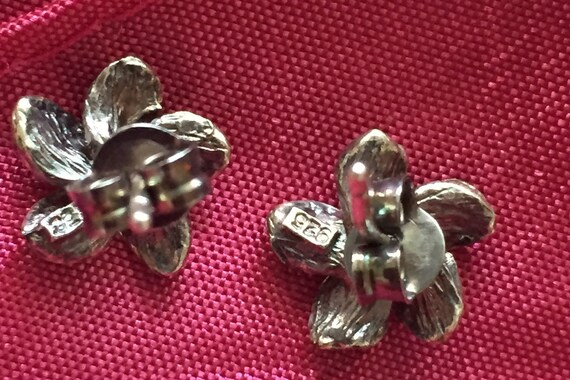 Vintage sterling silver small floral stud earring… - image 5