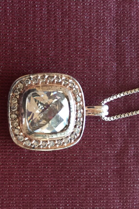 Vintage solid Sterling silver/ Rhinestone necklac… - image 2