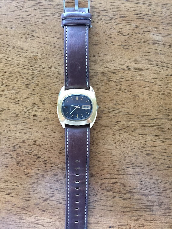 Vintage Seiko Automatic Mens 19 Jewels Gold Plated Day/date Black