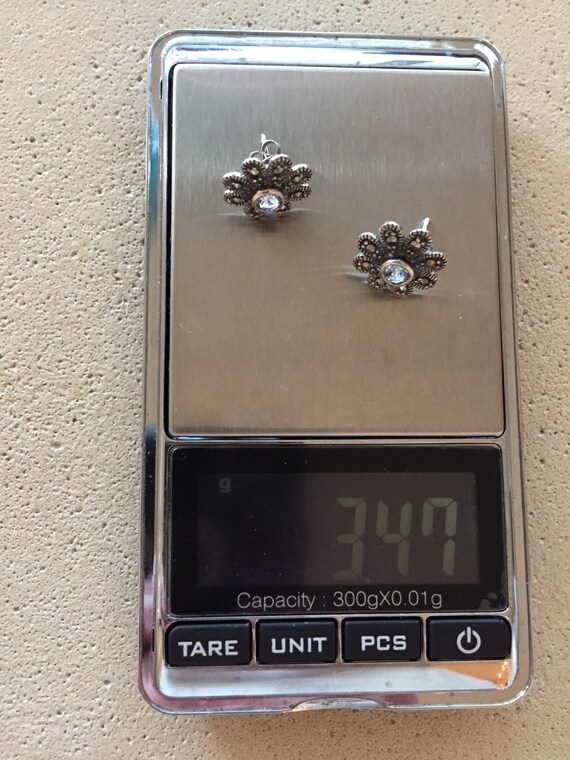 Solid sterling /rhinestone stud earrings w/backs … - image 4