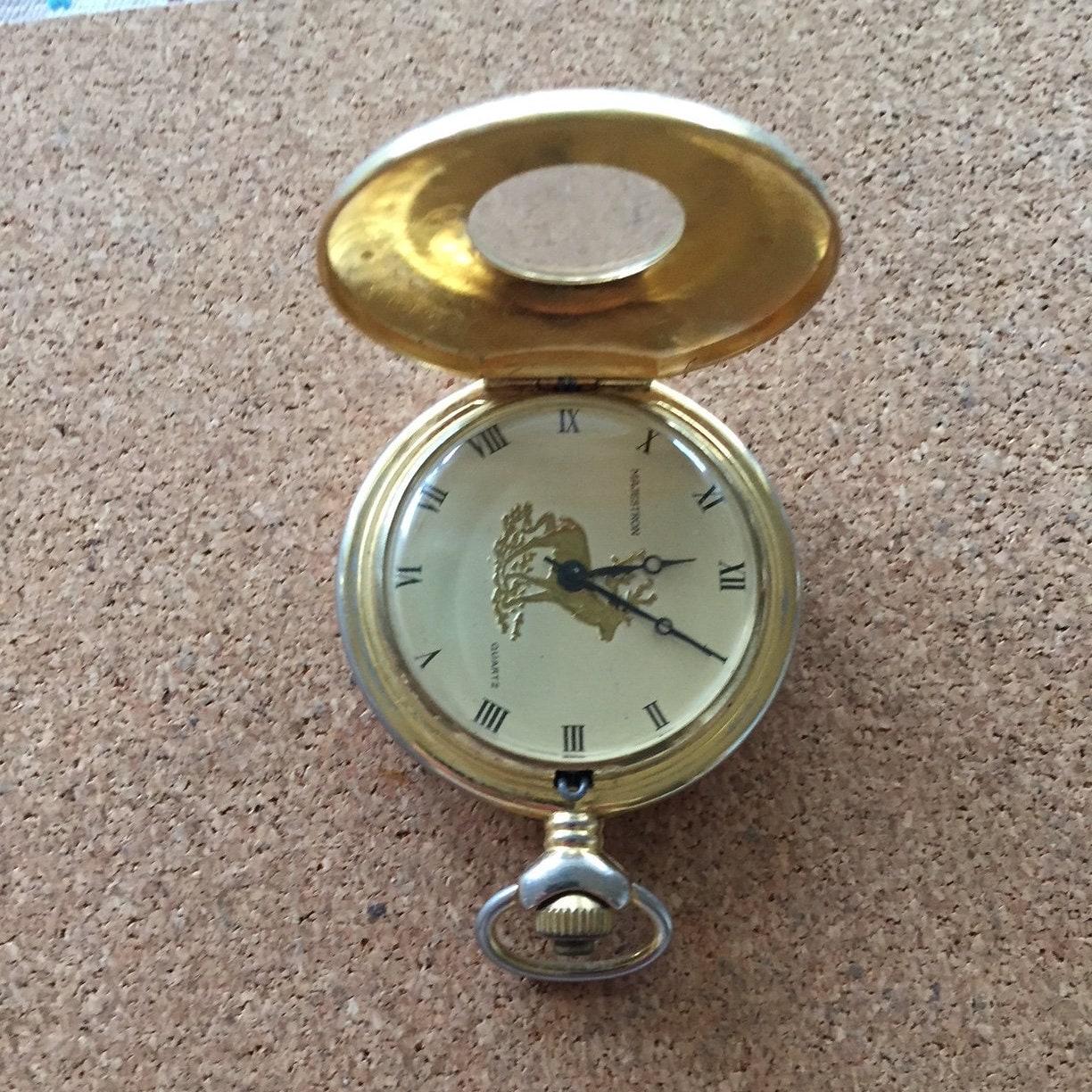 Vintage Majestron Mens Qtz Pocket Watch Picture Window Features Raised Gold Deer New Premium Batt Good Cond 60mm Runs Well C 1980s Etsy