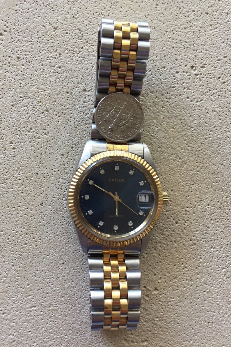 BAYLOR SWISS Made Qtz Mens Watch Diamonds / Date W/bubble S/s Etsy