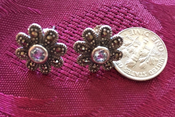 Solid sterling /rhinestone stud earrings w/backs … - image 2