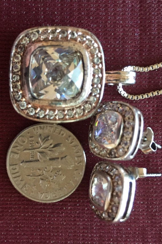 Vintage solid Sterling silver/ Rhinestone necklac… - image 4