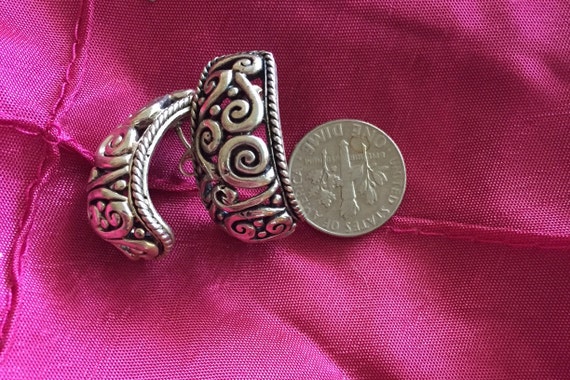 Vintage sterling silver earrings fillagree huggie… - image 3