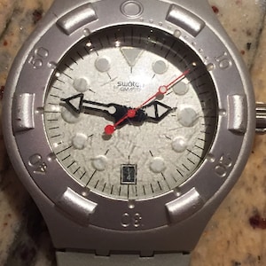 Vintage SWATCH Irony 200m dive/scuba mens watch ag-1997 Zampica  44mm diameter Aluminum case original strap NEW battery runs well