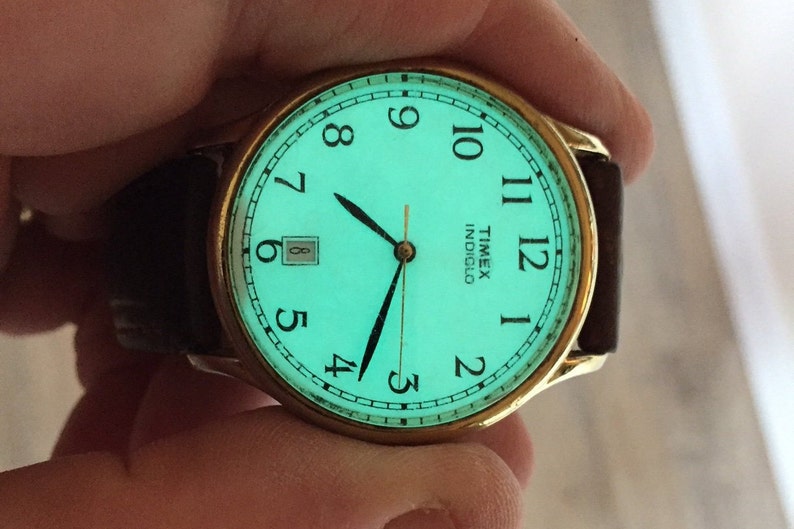 Timex indiglo mens qtz watch gold plated bezel white dial | Etsy