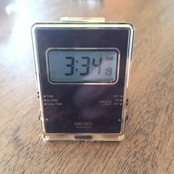 Seiko Vintage Travel Alarm Clock Lcd Dual Time Walnut Wood Look Face Running Functions Well New Battery C1970s Freeship