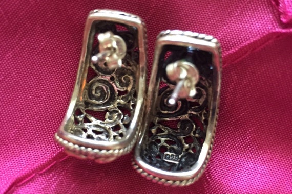 Vintage sterling silver earrings fillagree huggie… - image 2