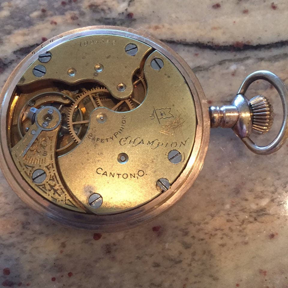 Antique Hampden 1897 Champion Crown at 3pm Vintage Mens Gold Plated Pocket Watch Sub seconds Dial Runs Made 1897