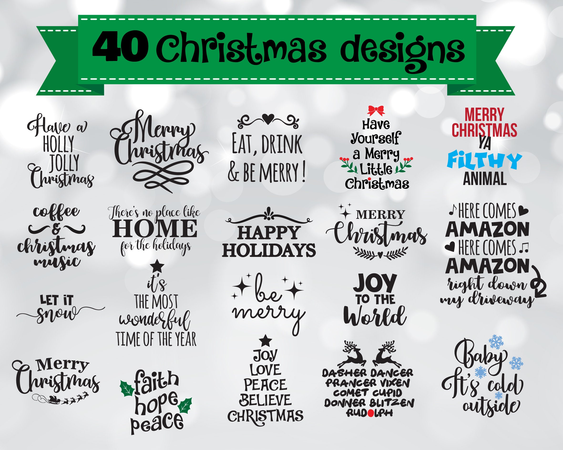 Download Christmas Svg Bundle Set Of 40 Christmas Svg Designs Holiday Etsy