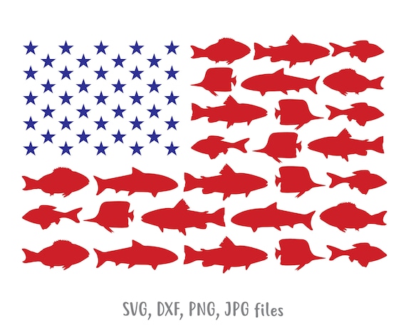 Fish Flag Svg, 4th of July Svg, USA Fishing Svg, American Svg, Independence  Day Fishing, Men Fishing Shirt Design Includes Svg Dxf Png Jpg 
