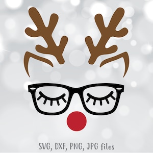 Reindeer SVG, Christmas svg, Deer with eyelashes glasses, Cute deer face cut file, Reindeer clipart, Cricut, Silhouette, Christmas designs