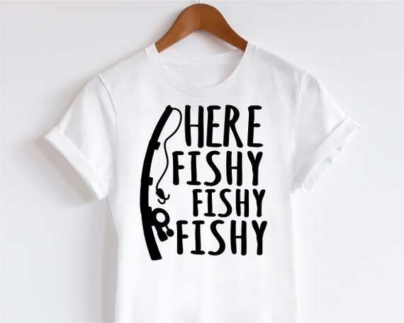  Fishing-Shirt Here-Fishy Funny T-Shirt : Clothing