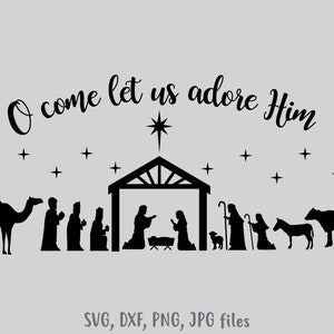 Narodzenia SVG, Scena Narodzenia SVG, Boże Narodzenie SVG, Naklejka Dekoracji Świątecznej, Plik Cięcia Winylowego, Nativity Cricut, Pliki Sylwetki SVG DXF png jpg