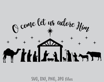 Nativity SVG, Nativity scene svg, Christmas SVG, Holiday Decoration Decal, Vinyl Cut File, Nativity Cricut, Silhouette files svg dxf png jpg