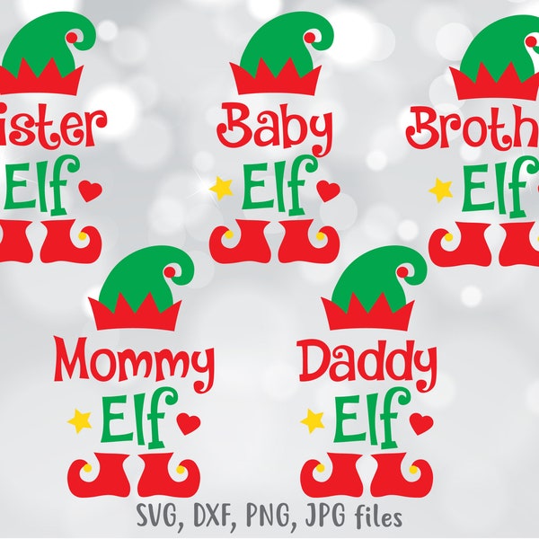 Elf Family SVG, SVG de Noël, Elf svg, Noël famille coupe fichier, conception de chemise de Noël, famille Cricut & Silhouette - svg, dxf, png, jpg