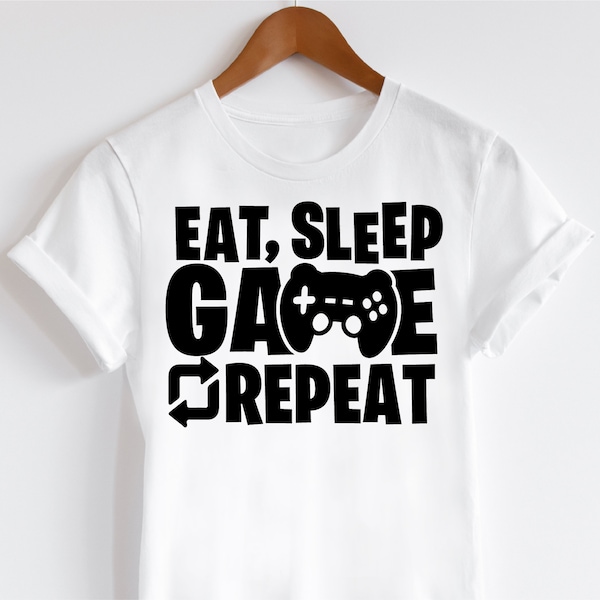 Eat Sleep Game Repeat svg, Gaming svg, Gamer svg, Funny Gamer Shirt svg
