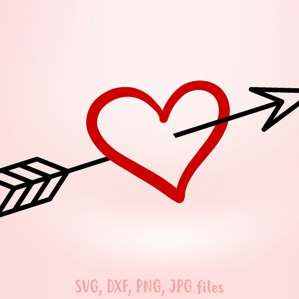 Heart With Arrow svg, Valentines Day svg, Hand Drawn Heart svg, Love Arrow Heart svg, Love Symbol | Includes svg dxf png jpg