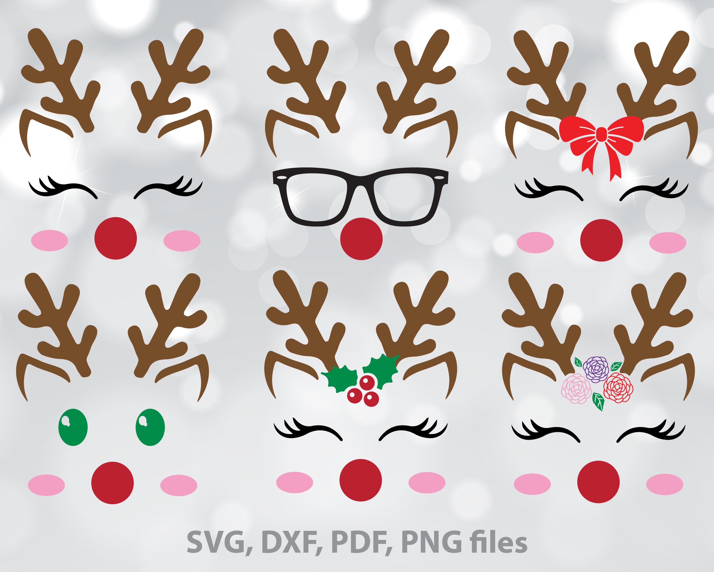 Download Free SVG Cut File - Cute Reindeer Faces SVG Files - My Graphic F.....