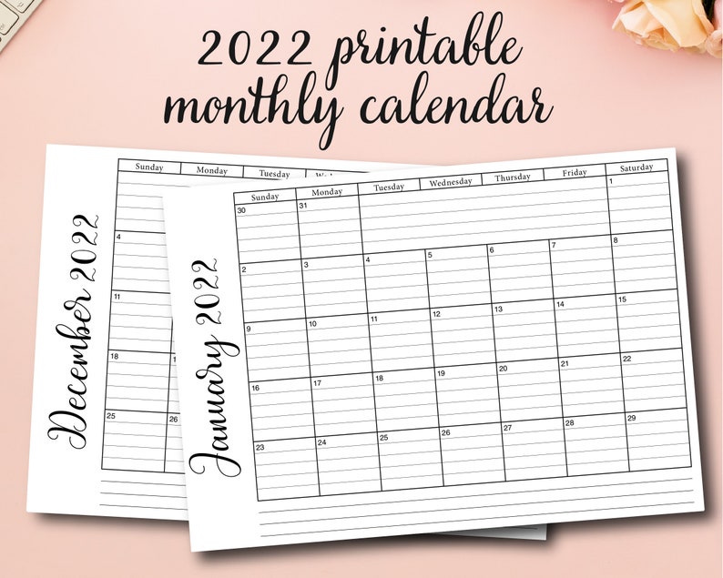 2022-lined-printable-calendar-2022-calendar-landscape-lined-etsy