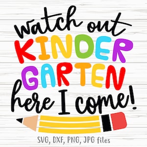 Kijk uit kleuterschool Here I Come svg, grappige kleuterschool SVG, kleuterschool terug naar school svg, eerste dag van de kleuterschool Shirt svg