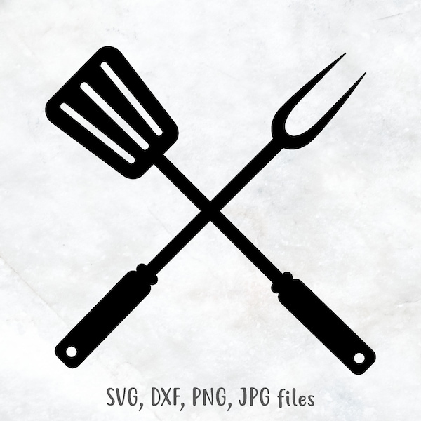 BBQ Grill Utensils svg, Cooking svg, Grilling Spatula Cross Fork svg, BBQ Decal svg, Crossed Barbecue Utensils | Includes svg dxf jpg png