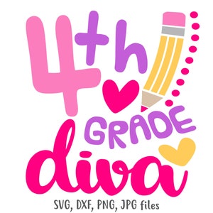 Fourth Grade Diva SVG, 4th Grade Girl svg, Back To School svg, Girls Shirt Design, First Day Of School, 4th Grade Shirt svg, 4th Grader svg