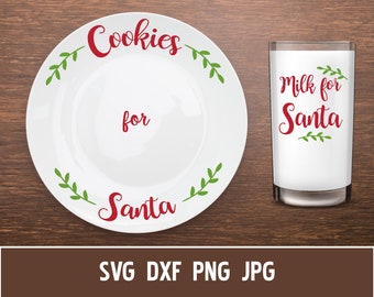 Cookies and milk for Santa svg, Cookies for Santa plate svg, Milk for Santa decal svg, Kids Christmas svg, Silhouette & Cricut