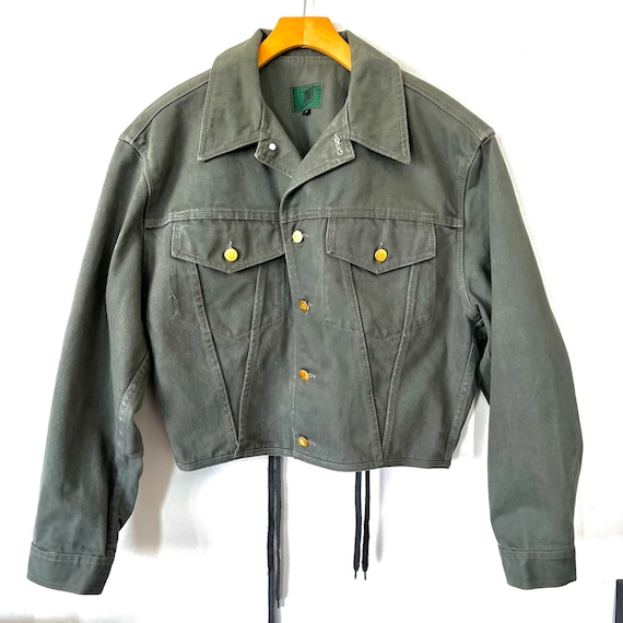 Vintage 1990s Junior Gaultier Corset Back Olive Denim Trucker 