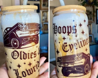 Lowrider & Eyeliner Glass Can Coffee Cup, 16oz Iced Coffee Mug