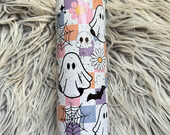 Retro Ghost Halloween 20oz Tumbler, Insulated Metal Cup with Lid
