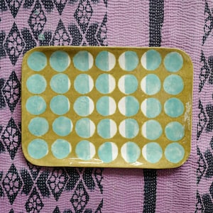 Small Modern Ceramic Tray – Olive Green and Blue Trinket Dish – Jewelry Dish or Snack Plate, Fun and Functional Catchall, Entryway Tray