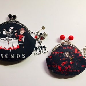 80's Horror Movies, Freddy Krueger, Hellraiser, Friday the 13th, Halloween Handsewn Coin Purse with Matching Keychain Charms
