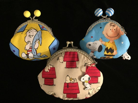 Inspired by The Peanuts Cartoon, Snoopy, Charlie Brown, Linus, Woodstock, Handsewn Coin Purse with Charms