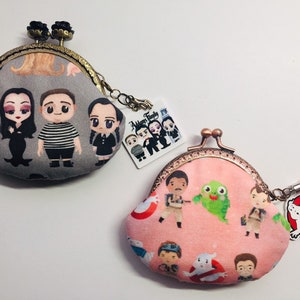 Addams Family, Ghostbusters, Handsewn Coin Purses with Matching Keychain Charms