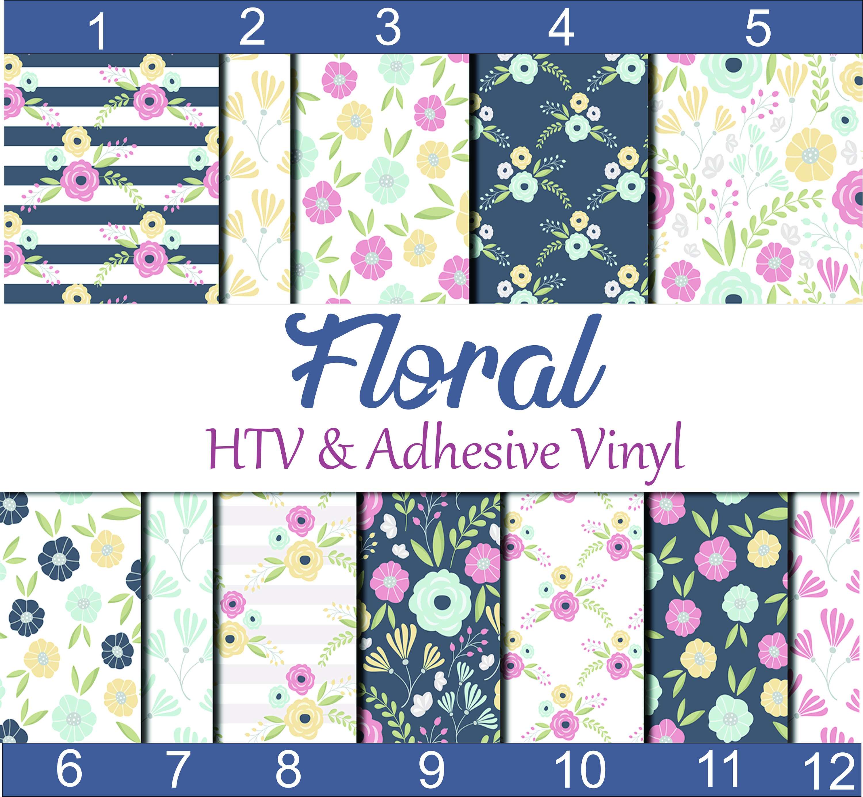Patterned Vinyl Floral Vinyl Adhesive Vinyl HTV Vinyl Heat Etsy