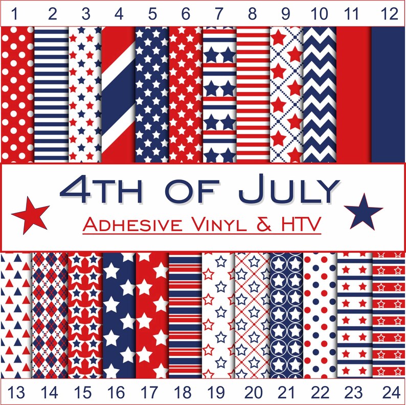 4th of July Adhesive Vinyl & HTV/Red White Blue Vinyl/Stars Etsy