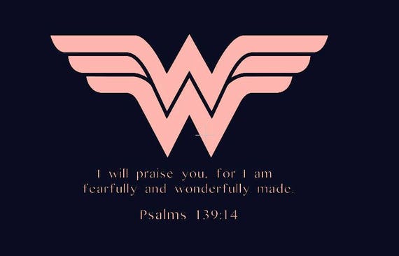 Wonder Woman Iron On Vinyl With Psalm 13914 Fearfully And Wonderfully Made Rose Pink Vinyl Wonder Woman - 