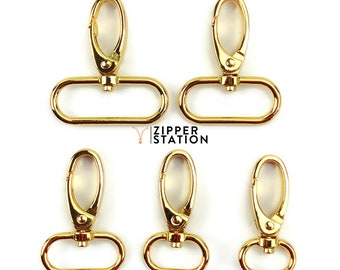 Gold Bag Clasps - Lobster Swivel Trigger Clips Snap Hook - 5 sizes from 16mm to 38mm webbing