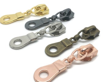 No5 Zipper slides, pulls. Donut Style Zip pulls, fastenings, continuous #5 zips (DP)