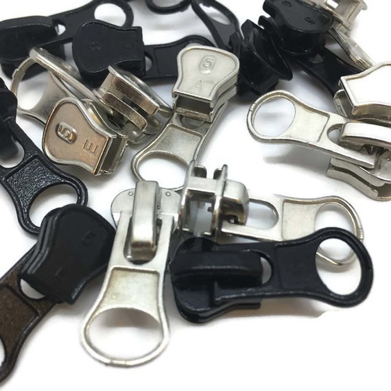 Black Silver fastenings for chunky plastic zip pulls Autolock No5 Zip slides