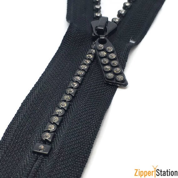 4/" Swarovski Rhinestone Zipper ~ Closed Bottom ~ Black