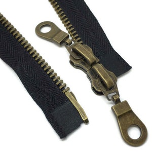 Size 8, 2 Way, Antique Brass Zips - Open end Zipper in Brown, Black #8 (AB8-2W)