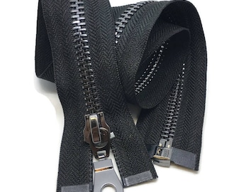 Gun Metal #8 Heavy Duty Metal Zips - Open end Zipper - Black (GM8OE)